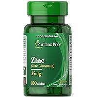 Puritan's Pride Zinc 25 Mg to Support Immune System Health Tablets, White, 100 Count