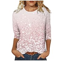 Crew Neck Going Out Oversized Shirts for Women Cotton Floral Trendy Comfort Blouses Floral 3/4 Sleeve Floral Tops Women's White
