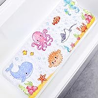 Kids Bath Mat for Tub Non Slip, 40 X 16 Inch Large Cartoon Octopus Anti Slip Toddler Baby Bathtub Mat