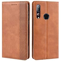 HTC Desire 19 Plus Case, Retro PU Leather Wallet Flip Folio Shockproof Phone Case Cover with [Kickstand] [Card Slots] [Magnetic Closure] for HTC Desire 19+ Plus 2019 (Brown)