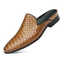 Mens Slippers Sandals Formal Dress Loafers Leather Mules Business Casual Woven Open Back Slippers Clogs Outside Slip On Shoes for Men