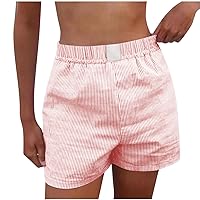 Summer Shorts for Women 2024 Striped Casual Shorts Comfy Lounge Shorts High Waisted Beach Shorts Soft Pajama Bottoms