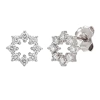 Created Round Cut White Diamond 925 Sterling Silver 14K White Gold Over Diamond Starburst Stud Earring For Women's