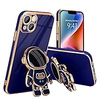 Compatible with iPhone 14 Case Cute 3D Astronaut Stand Design Camera Protection Shockproof Soft Back Cover for Apple iPhone 14 Phone Case Royal Blue