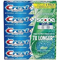 Crest Complete Whitening + Scope Toothpaste, 6.5 Ounce (5 Pack)