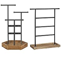 SONGMICS Jewelry Display Holder Stand and 4-Tier Jewelry Stand Bundle, Metal and Wood Jewelry Tree, for Necklaces, Bracelets, Earrings, Studs, Rings, Gifts UJJS03CB and UJJS019B01