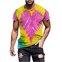 Men's Tie Dye T-Shirts Novelty Heart Print Short Sleeves Shirt 80s 90s Funny Party Disco Outfits Hip Hop Streetwear