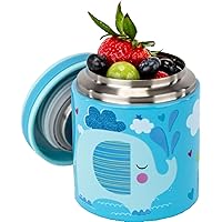 BLUE ELE Vacuum Insulated Jar & Thermos, BPA-Free Lunch Containers, Double-Wall 304 Food Grade Stainless Steel, 14 oz Keep Hot 12hr & Cold 24hr, Blue with Pattern