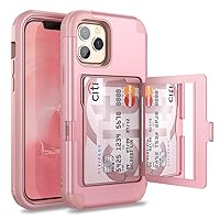 WeLoveCase Wallet Case with Credit Card Holder & Hidden Mirror, Three Layer Shockproof Heavy Duty Protection Protective Cover for iPhone 12 Pro Max - 6.7inch Rose Gold