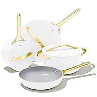 Caraway Nonstick Ceramic Cookware Set (12 Piece) Pots, Pans, Lids and Kitchen Storage - Non Toxic - Oven Safe & Compatible with All Stovetops - White