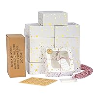 CHOUNYEE 24 Pack 6X6X3 Christmas Cookie Boxes for Gift Giving Gold Foil Star White Bakery Boxes with Window 6 Inch Small Treat Boxes for Mini Cake Pastry Dessert Cupcakes Candy Donut Packaging