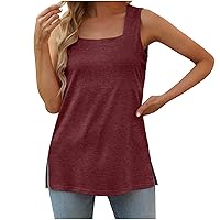 Ladies Square Neck Tank Tops Summer Sleeveless T Shirt Womens Comfy Cami Tanks Casual Solid Basic Tanks Tunic