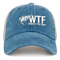 WTF Where's The Fish Hats for Man Fishing Here Fishy Fishy Hats for Men Golf Vintage Trucker Men Women Black