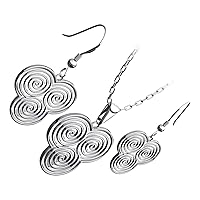 GWG Jewellery Set Triskelion Triple Celtic Spiral Design, Double Sided Pendant Necklace and Earrings Set
