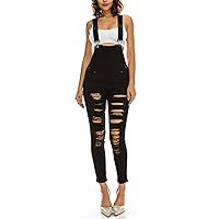 Twiin Sisters Women's Fashion Ripped Distressed Stretch Skinny Fit Jumpsuit Denim Overalls for Women