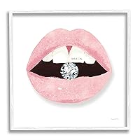 Stupell Industries Shine On Glam Lips Biting Shimmering Diamond, Design by Mercedes Lopez Charro, 17 x 17, White Framed
