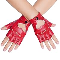 1Pair Women Heart Cutout Punk Half Finger PU Leather Gloves for Halloween Costumes, Dancing, Performance