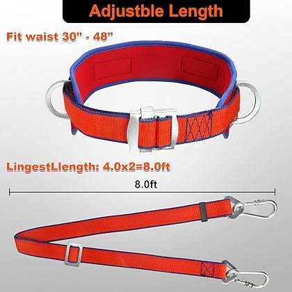 Trsmima Safety Belt with Adjustable Lanyard and Updated Waist Pad - Tree Climbing Belt Harness - Safety Lanyard Fall Protection- Fall Arrest Kite Climbing Lanyard,Ladder Safety Harness