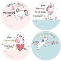 Valentine Gift Tag Stickers Valentines Labels for Kids - Magical to from Happy Valentine's Day Stickers - 40 Count (Unicorn)