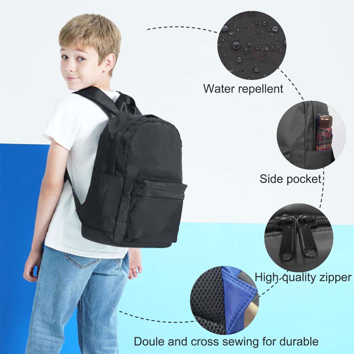 BIGHAS Lightweight Kids Backpack For School Boys and Girls, Preschool Kindergarten, Primary School, Daily Medium Size 3-14 Years Old (Black)