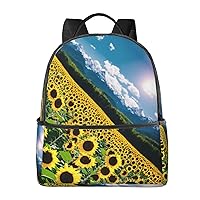 Sunflowers Over The Mountains Backpack Fashion Printed Backpack Lightweight Canvas Backpack Travel Daypack