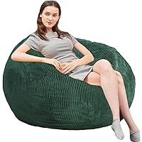Bean Bag Chairs with Faux Rabbit Fur Cover, 3 ft Giant Memory Foam Bean Bag Chairs for Adults/Teens with Filling,Ultra Soft Faux Fur Fabric, Round Fluffy Sofa for Living Room Bedroom College Dorm