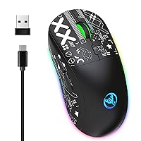 Bluetooth Mouse Multi-Device,Rechargeable Wireless Gaming Mice,3 Modes (BT5.0,BT3.0 and USB 2.4GHz),3600 DPI,RGB Rainbow Backlit-Black White