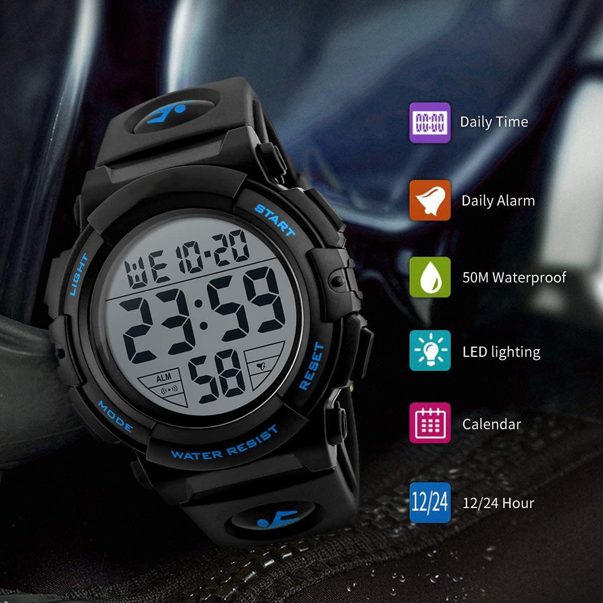 MJSCPHBJK Mens Digital Watch, Sports Military Watches Waterproof Outdoor Chronograph Watch for Men with LED Back Ligh/Alarm/Date