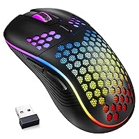 Wireless Gaming Mouse Honeycomb 2.4G USB Cordless Mouse RGB Rechargeable PC Game Mice with 7-Color LED Lights，3 Adjustable DPI for Windows Laptop Desktop Computers -Black