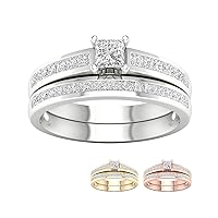 IGI Certified 14k Gold 1ct TDW Princess-Cut Diamond Engagement Ring Set(I-J, I2)