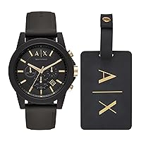 A｜X ARMANI EXCHANGE Men's Chronograph Black Silicone Strap & Luggage Tag Gift Set (Model: AX7105)