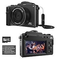 48MP Digital Camera for Photography,4K Vlogging Camera with Front and Rear Dual Cameras,18X Digital Zoom,Built-in 7 Color Filters,3.0-inch Screen,32GB TF Card & Rechargeable Battery(Black)