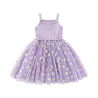 ACSUSS Infant Toddler Girls Sleeveless Tulle Tutu Dress Flower Print Ribbed Knit High Waist Princess Dress
