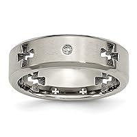 Titanium Celtic Cross Cut Out with Diamond 7mm Brushed/Polished Band