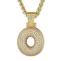 GOLDCHIC JEWELRY Ice Out Bubble Letter Pendant, Bling Gold Initial Necklace with Tennis Chain, Custom Hip Hop Jewelry For Men Women