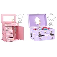 Musical Jewelry Box for Girls with Spinning Ballerina Unicorn Design Pink and Purple