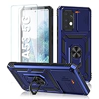 for Samsung A53 5G Case,Galaxy A53 5G Case with Tempered Glass Screen Protector (2Pcs),Dual Layer Durable Protective Cell Phone Cover Shockproof Rugged with Camera Cover & 360° Kickstand Ring (Blue)