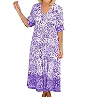 XJYIOEWT Photoshoot Dress for Women,Women Short Sleeve Floral Boho Dress Summer Sundress Casual Wrap V Neck A Line Boho