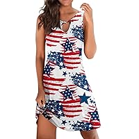 XJYIOEWT Short Summer Dresses for Women 2024,Independence Day Womens Fourth of July Print Womens Casual Summer Dress Cre