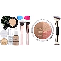 PHOERA Foundation Full Coverage Makeup, Mushroom Head Air Cushion CC Cream Natural Foundation, PHOERA Contour Palette,Shades with Highlighter & Bronzer & Blush