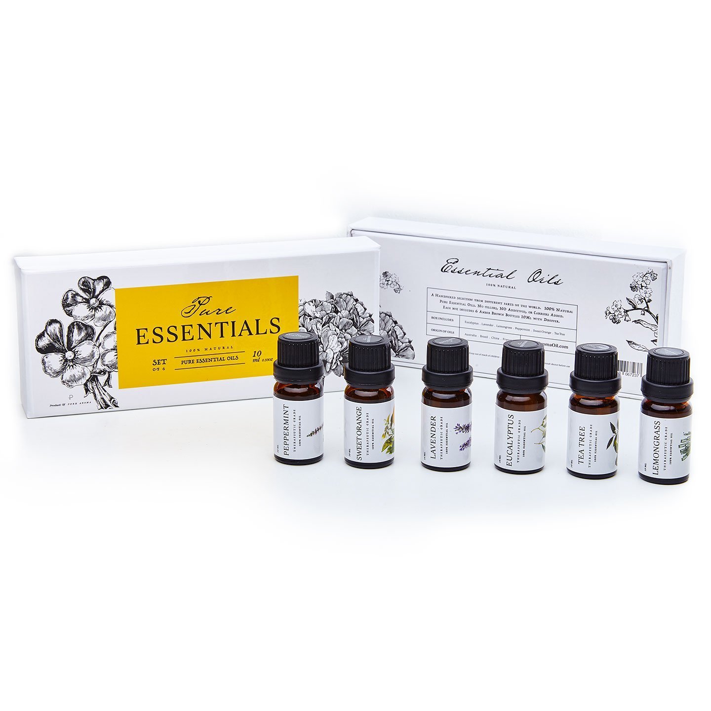 Essential Oils by Pure Essentials 100% Pure Oils kit- Top 6 Aromatherapy Oils Gift Set-6 Pack, 10ML(Eucalyptus, Lavender, Lemon Grass, Orange, Peppermint, Tea Tree)