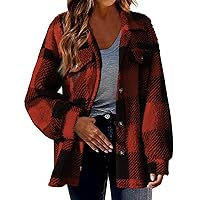 Ceboyel Womens 2023 Flannel Jacket Shackets Lapel Collar Plaid Shirt Fall Winter Trendy Clothes With Pockets