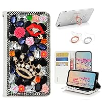 STENES Bling Wallet Case Compatible with iPod Touch 5 / iPod Touch 6 - Stylish - 3D Handmade Crown Sexy Lips Rose Floral Leather Cover with Ring Stand Holder [2 Pack] - Black