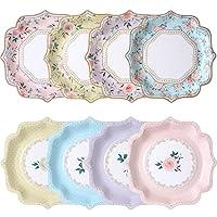 UAEYW 48 Pack Floral Paper Plates Vintage Garden Party Decorations 9 Inches Disposable Plates for Afternoon Tea Table Party Baby Shower Birthday Wedding Decor