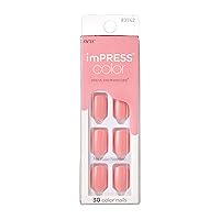 KISS imPRESS No Glue Mani Press On Nails, Color, 'Pretty Pink', Pink, Short Size, Squoval Shape, Includes 30 Nails, Prep Pad, Instructions Sheet, 1 Manicure Stick, 1 Mini File