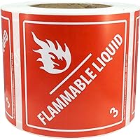 Hazard Class 3 D.O.T. Flammable Liquid Labels 4x4 Inch Square 500 Adhesive Labels