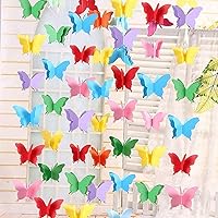 YMASELA 3D Colorful Butterfly Curtain Hanging Paper Flower Decorations (8.9ft x4strings) Rainbow Butterflies Hanging Paper Garland Party Streamers for Outdoor Nursery, Wedding Birthday Party Supplies