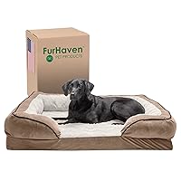 Furhaven Orthopedic Dog Bed for Large Dogs w/ Removable Bolsters & Washable Cover, For Dogs Up to 95 lbs - Plush & Velvet Waves Perfect Comfort Sofa - Brownstone, Jumbo/XL