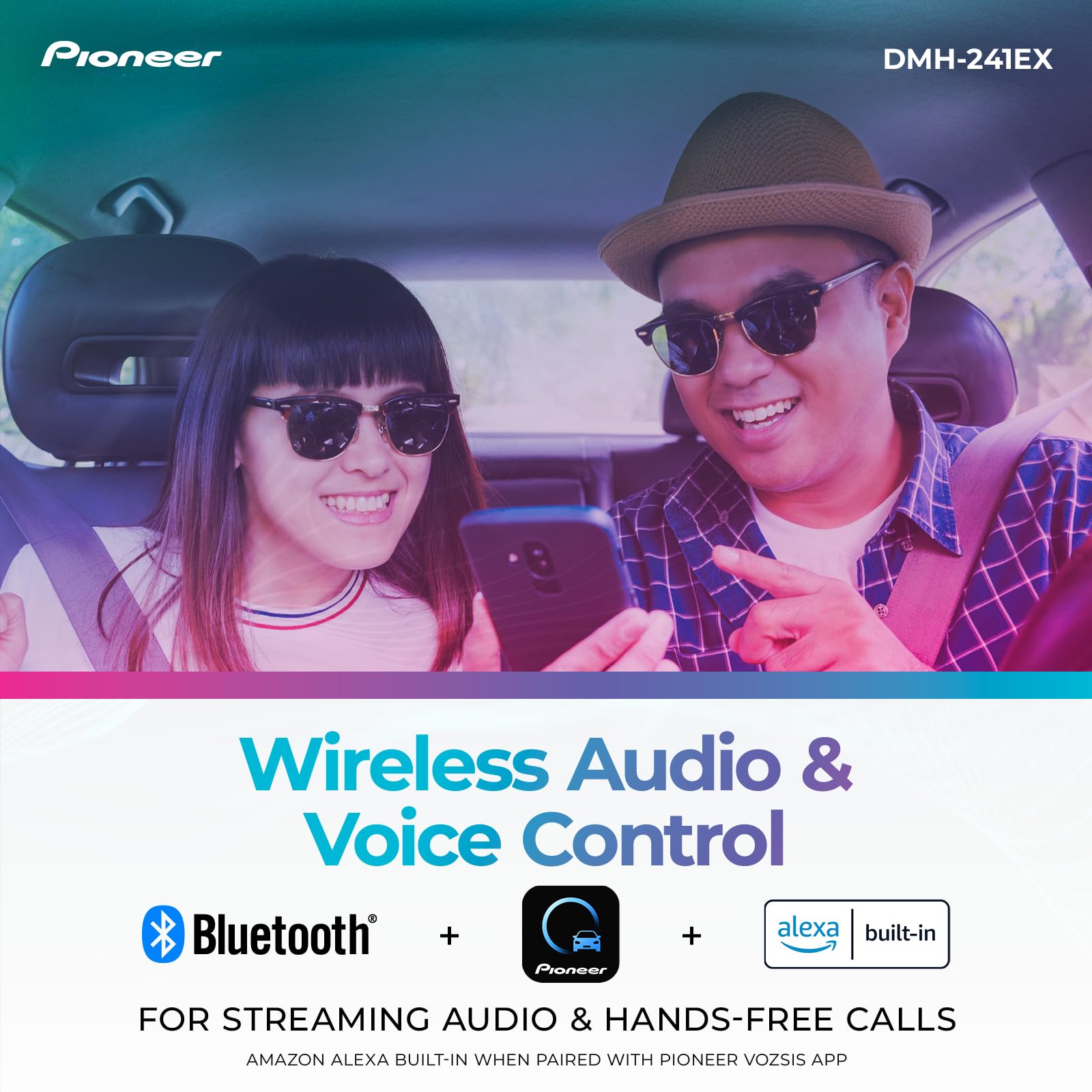 Pioneer DMH-241EX Double Din Multimedia Receiver, with Amazon Alexa via The Pioneer Vozsis App, Bluetooth and Backup Camera Compatibility, 6.2” Capacitive Touchscreen