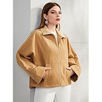 Women's Jackets Jackets for Women Zip Up Batwing Sleeve Overcoat Jacket (Color : Camel, Size : Medium)